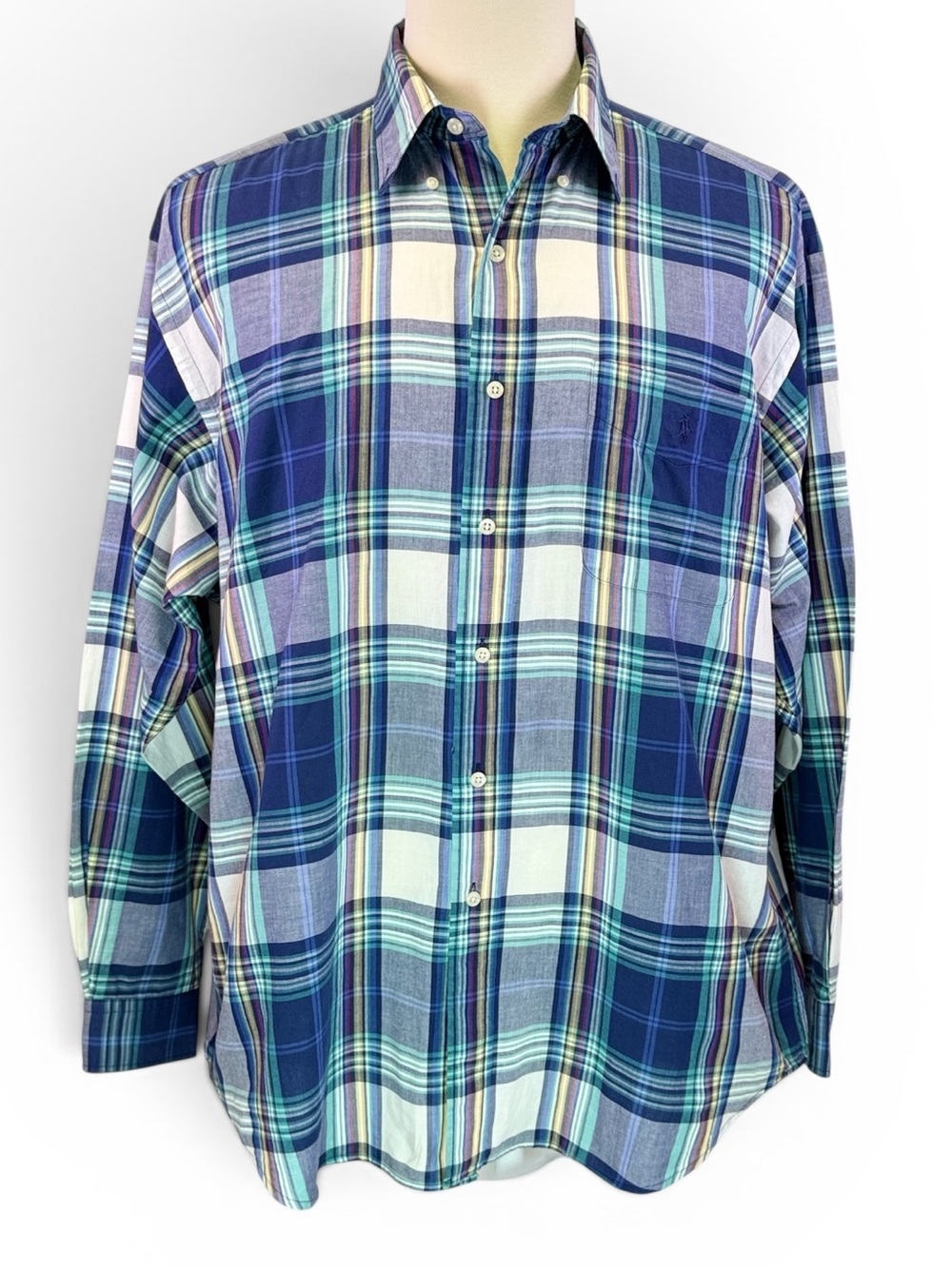 Ralph Lauren Shirt Mens Blue Madras Plaid Long Sleeve Blaire Button Down Size XL